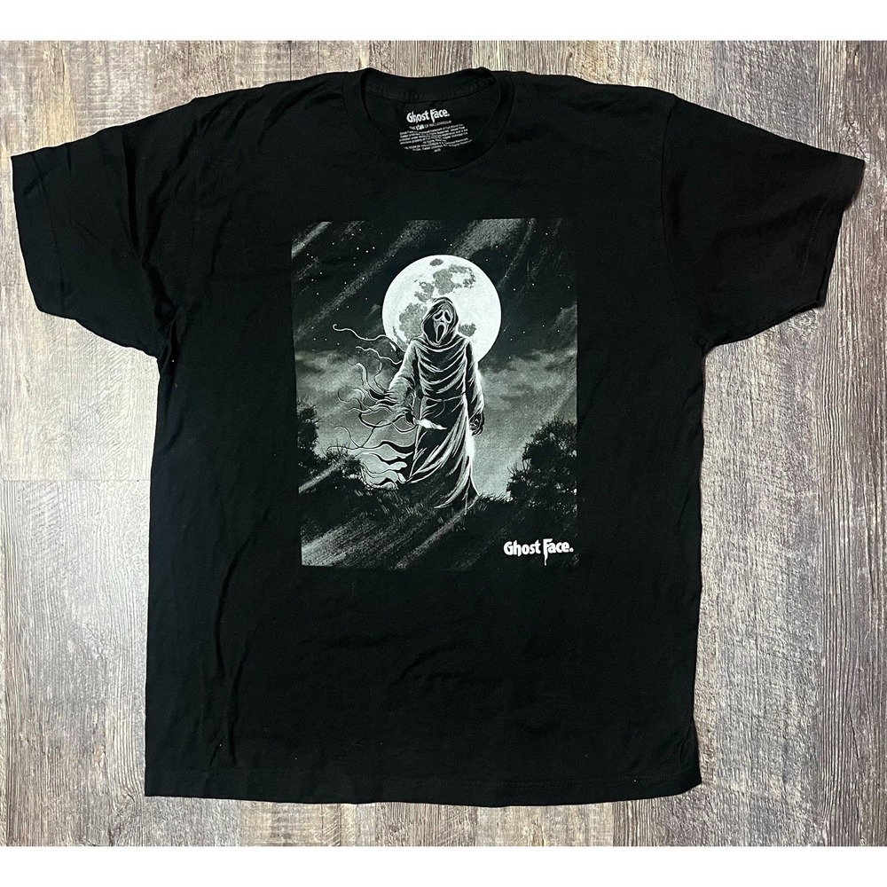 Ghostface Graphic T Shirt Black Horror Movie Tee Size XL Scream Moon Print